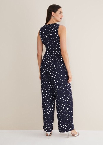 Phase Eight Kenzie Spot Jumpsuit Navy/White USA | 7325190-JQ